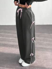 SHEIN PETITE 女士蝴蝶结装饰工装裤 - 灰色 - 查看 1