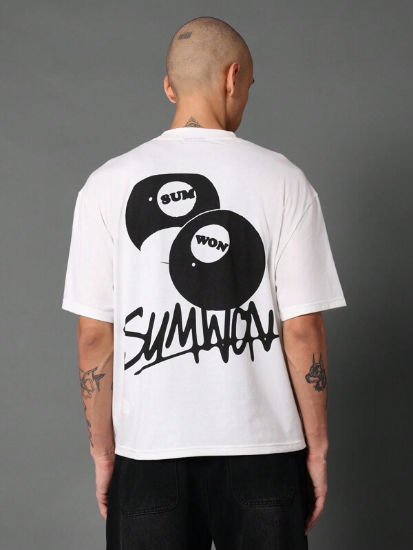 SUMWON Camiseta oversize de estilo retro con estampado de burbujas negras, una prenda esencial casual y relajada para festivales de verano, de estilo urbano y streetwear
