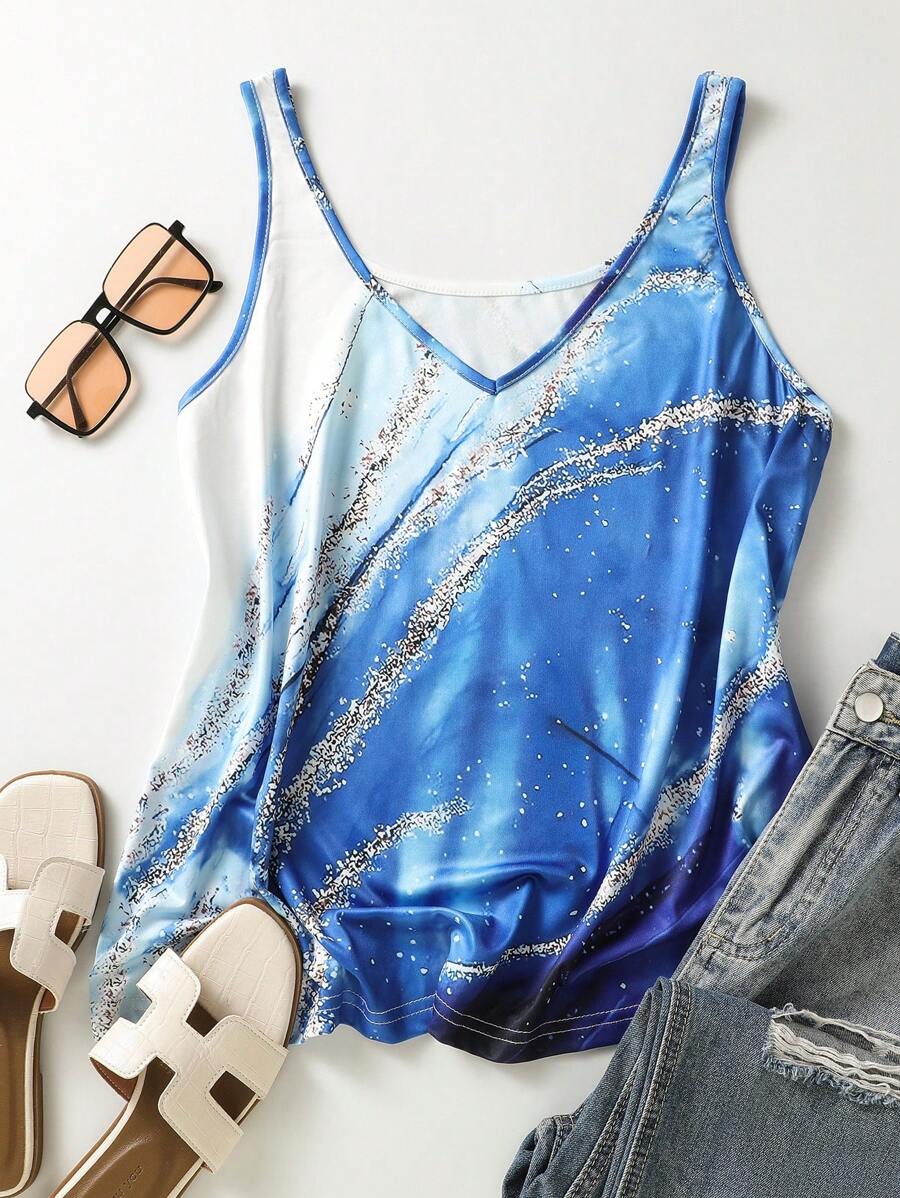 INAWLY Plus Size Women's Fashionable V-Neck Sleeveless Top, Summer Graphic Tees Women Tops - Multicolor - View 1