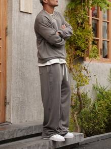 DAZY 2pcs Men's Straight-Fit Long Sleeve T-Shirt And Long Pants Basic Set,Fall Clothes - Grey - View 3