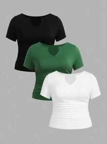 SHEIN EZwear Bộ 3 Áo thun tay ngắn cổ bẻ cỡ lớn màu đen, trắng, xanh lá cây - Nhiều màu - Xem 1