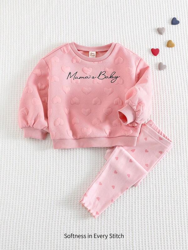 Cozy Pixies Baby Mädchen Set aus Herzgemuster gestricktem weichem Rundhals-Pullover mit Langarm und Lange Hose, 2-teilig
