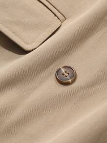 DAZY Plaid Patchwork Double-Breasted Loose Mid-Length Trench Coat,Fall Clothes - Khaki - View 9