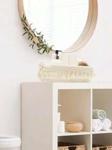 1pc Weave Fringe Decor Desktop Storage Basket For Living Room, Bedroom, Dorm, Office Desk, Room Decoration, Home Organizing Tray, Tabletop Clothes & Toys Storage Basket, Bohemian Rope Plant Pot Basket, Natural Mix Rattan Garden Decor, Metal Frame Boho Baskets For Outdoor Coastal Vibes, Geometric Basket - Multicolor - View 6