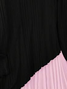 SHEIN LUNE Plus Size Solid Color Patchwork Round Neck Long Sleeve Casual Dress - Multicolor - View 6