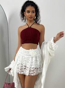 Eraneu Top de tirantes de mujer sin costuras acanalado, capa base - Rojo - Ver 5