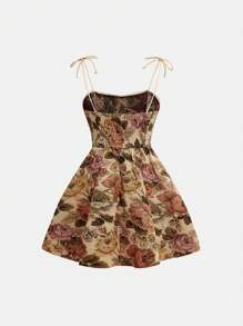 SHEIN Girlism Tween Girls Casual Ditsy Floral Cami Dress, Party Dress - Khaki - View 2