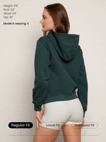 GLOWMODE Everyday Fleece Regular Ribbed Trim Sweatshirt With Kangaroo Pocket Daily Casual Fall Winter - Mistle Toned - View 2