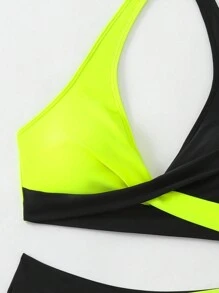 SHEIN Swim 2pcs/Set Women Solid Color Splice Bikini Top And Bottom Swimwear Summer - Multicolor - View 6