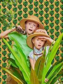 夏威夷热带派对装饰绿色棕榈叶花环 3.3X6.6 英尺铝箔流苏窗帘背景热带棕榈叶铝箔流苏横幅适合野性生日、夏威夷宴会和丛林恐龙派对，非常适合夏季海滩和泳池派对，夏威夷 - 綠色 - 查看 4