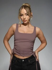 MISSGUIDED Baseball Ruched Side Active Top - Mauve Purple - View 4