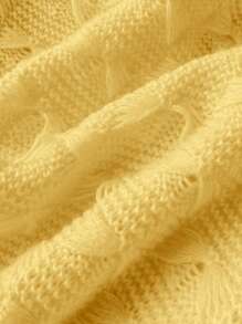 SHEIN Privé Plus Size Casual Vacation Home Vintage Elegant Afternoon Tea Apricot Crew Neck Long Sleeve Knitted Cardigan Sweater, Autumn/Winter - Yellow - View 12