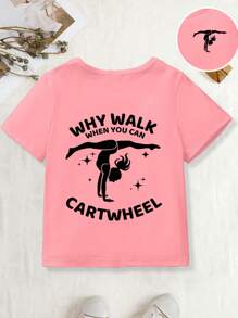 GraphicGems 年轻女孩芭蕾舞者可爱阳光女孩舞蹈瑜伽标语图案休闲舒适圆领短袖T恤 - 淺粉色 - 查看 3