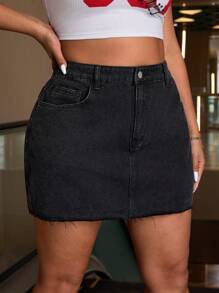 SHEIN ICON 大码前扣口袋简约 A 字裙，休闲日常穿着，适合夏季