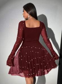 Viva Relle Rochie midi de petrecere cu mâneci clopot pentru femei de mărime mare - Burgundia - Vizualizare 5