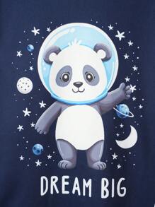 SHEIN Boys' Cute Space Panda Short Sleeve & Pants Casual Loose Comfortable Pajama Set - Black - View 4