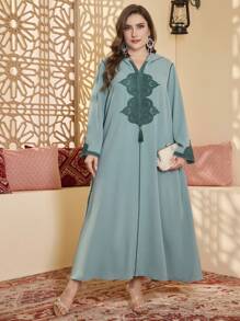 Al Najma Plus Size Elegant Minimalist Arabic Style Hooded Robe, Modest Kaftan - Green - View 1