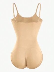 Snug Zone 1pc Women Simple Solid Color Spaghetti Strap Seamless Bodysuit - Apricot - View 7