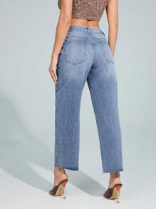 Denimoi Premium Denim Cropped Barrel Leg Mid Rise Jeans - Blue - View 2
