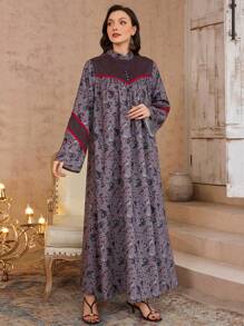 Al Najma 2025 Spring New Arrival Printed High-Waist A-Line Dress, Slimming & Graceful Arabic-Style Long Dress - Multicolor - View 7