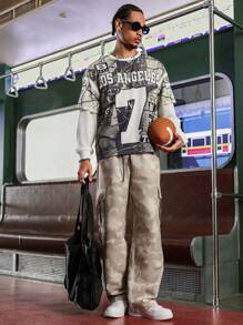 Manfinity Streetrush Pantalones casuales con bolsillos y amarre delantero estilo camuflaje para uso diario de hombres