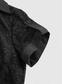 ROMWE Grunge Punk 女款 Y2K Subculture 原宿拼接豹纹二合一短款衬衫 - 黑色 - 查看 4