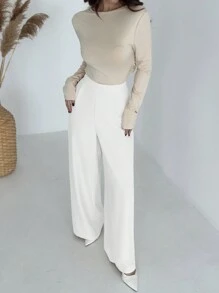 Firerie 优雅休闲通勤百搭奢华复古高腰褶皱阔腿长裤，秋冬 - 白色 - 查看 6