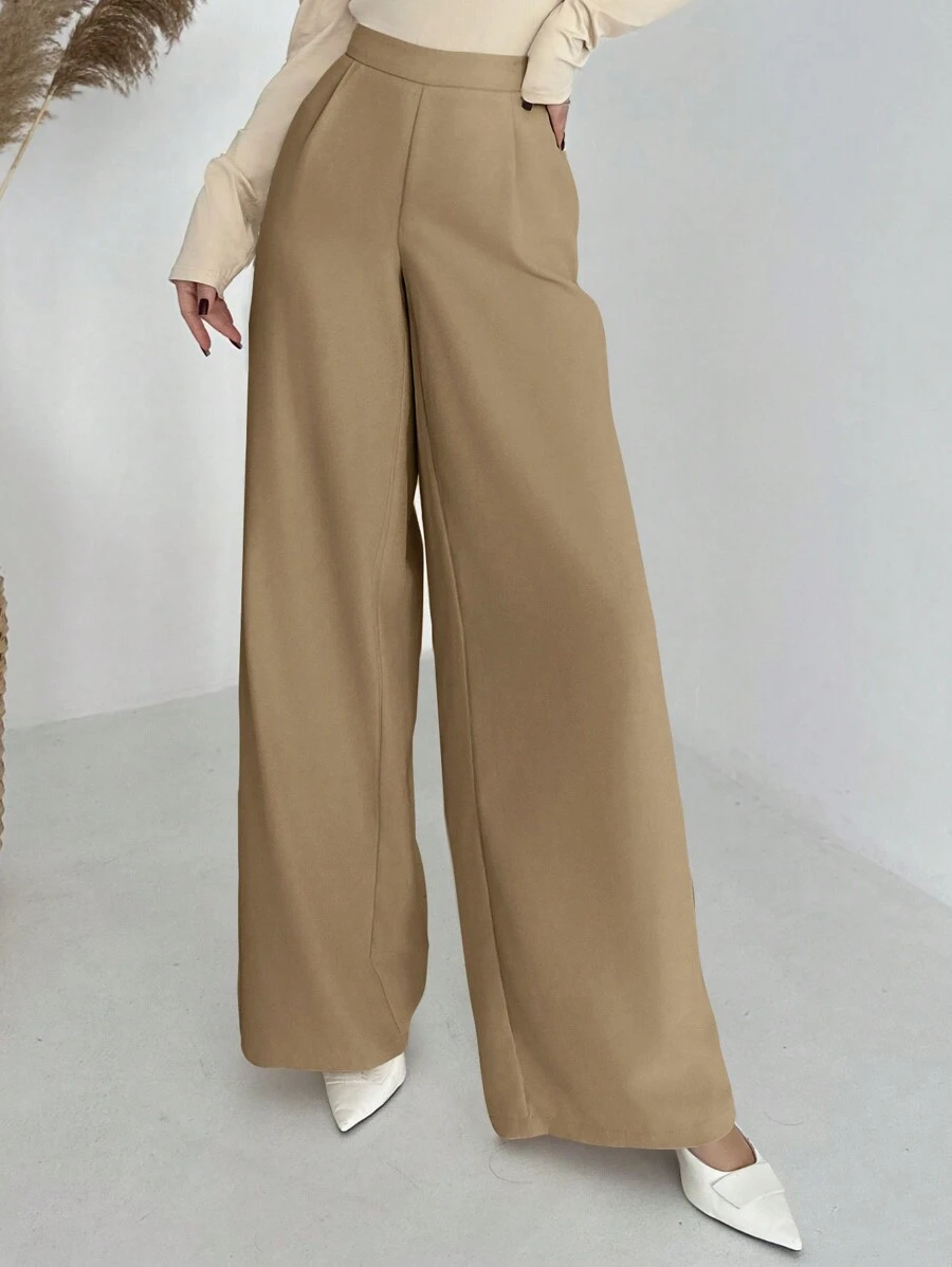 Firerie Elegant Casual Commuter Versatile Luxury Vintage High-Waisted Pleated Wide-Leg Pants, Autumn/Winter - Khaki - View 1