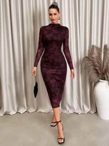 Lavishia 女士时尚抽象印花紧身连衣裙春装情人节连衣裙 - 紫色 - 查看 7