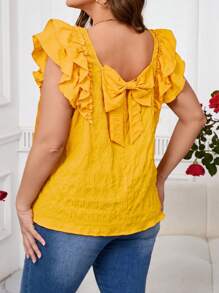 SHEIN Clasi Plus Size Plain Bow Decor Simple Shirt, Casual For Daily Wear - Yellow - View 2