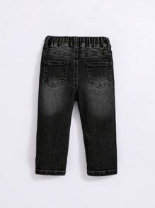 SHEIN Baby Boy Straight Leg Casual Jeans, Suitable For Autumn/Winter - Black - View 2