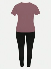 INAWLY 大尺碼女士數字印花圓領t恤和打底褲休閒兩件套裝 - 彩色 - 查看 2