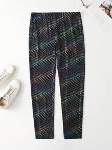 SHEIN Unity Plus Size Fashionable Ombre Water Wave Pattern High Waist Leggings Fall Cloth For Women - Black - View 2