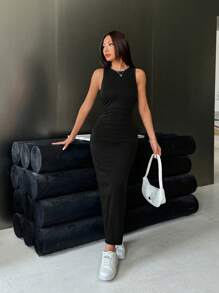 K-Vae 女士无袖牛仔紧身长裙，蓝色