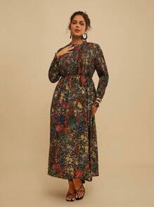 SHEIN VCAY 大码长袖休闲连衣裙，简约时尚，适合日常穿着 - 彩色 - 查看 6