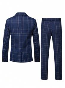 Manfinity AFTRDRK 男士两件套平领长袖格子图案简约上衣和长裤套装