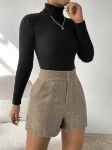 EMERY ROSE Button Fly Herringbone Print Slant Pocket Shorts