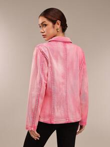 SHEIN BAE Women's Sexy Party Long Sleeve Pink Denim Jacket & Blazer - Pink - View 2