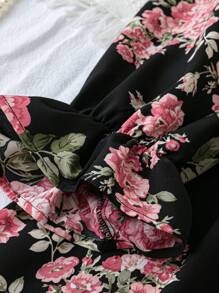 DreamSkyne Vestido de manga larga con estampado de flores para mujer talla grande - Negro - Ver 5