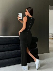 K-Vae 女士无袖牛仔紧身长裙，蓝色