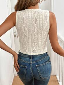 SHEIN Frenchy Women's Solid Color Front Button Sleeveless, Torsion Texture Short Tank Top,Knit Slim Tank Top,Summer Tank Tops,Casual Daily Wear,Suitable For Spring, Summer And Autumn - Apricot - View 2