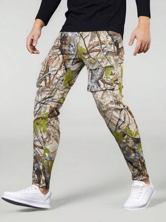 Manfinity Roughcore بنطلون كاجوال بجيوب مطبوع بطبعة الجينز ، للارتداء اليومي للرجال