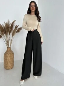 Firerie Quần ống rộng xếp ly cạp cao cổ điển thanh lịch, giản dị, đa năng, sang trọng, thời trang thu đông - màu đen - Xem 5