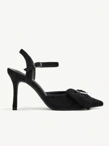 CUCCOO CHICEST Women's Pointed Toe Stiletto High Heels With Heart Buckle Detailing, Sexy Fashion Elegant Party Pumps Valentine's Day Valentines - Black - View 7