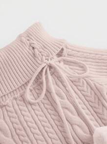 ROMWE Kawaii 露肩毛球吊坠装饰毛绒拼布女式毛衣裙，情人节 - 粉色 - 查看 2