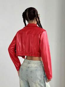 StreetHx Y2K 短款拉链前仿皮夹克，红色