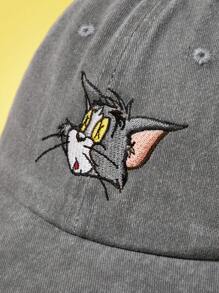 TOM & JERRY X SHEIN 1 件可爱基础款 TOM & JERRY 刺绣卡通人物棒球帽，男女通用，适合休闲穿着