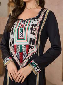 Al Najma 女士春夏几何图案土耳其和阿拉伯传统长裙，朴素的卡夫坦