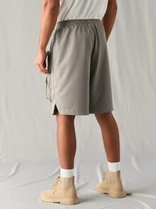Manfinity VCAY Pantalones cortos casuales sólidos con cintura elástica suelta y tejido a la moda para hombres - Gris - Ver 2