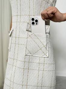 Calvaya 2 stuks/set elegante geruite print jas en mouwloze jurk outfit, herfst